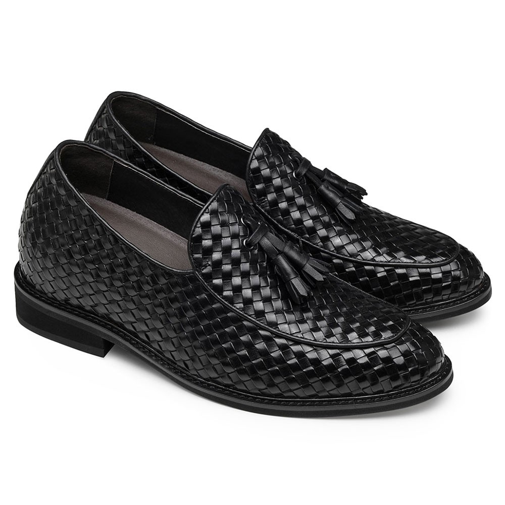 Wzorzyste Skórzane Czarny Męskie Loafersy Eleganckie