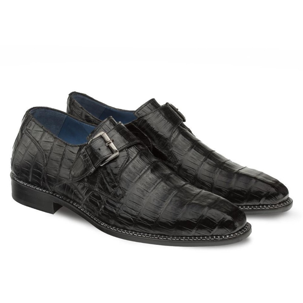 CMR CHAMARIPA Czarne Buty z Krokodyla z Monk Strap dla Mężczyzn