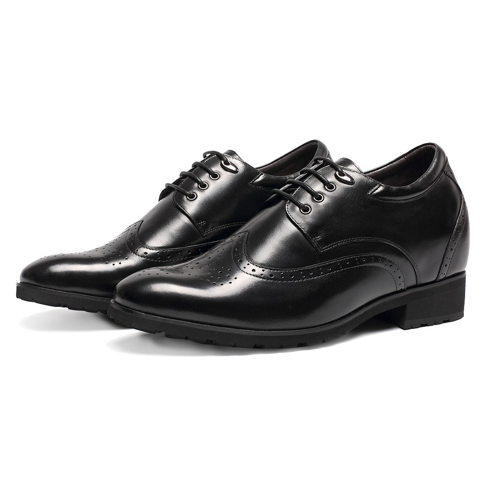 Czarne Derby eleganckie buty podwyższające dla mężczyzn