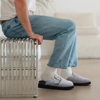 CMR CHAMARIPA buty męskie podwyższające wzrost | Szare zamszowe klapki mule 5 cm