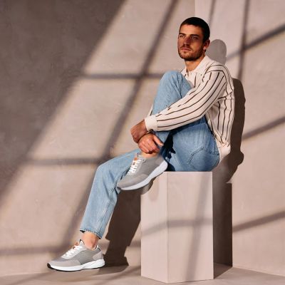 CMR CHAMARIPA Męskie buty sportowe podwyższające wzrost - Stylowe buty zwiększające wzrost - Szare zamszowe buty sportowe 8 cm / 3,15 cala