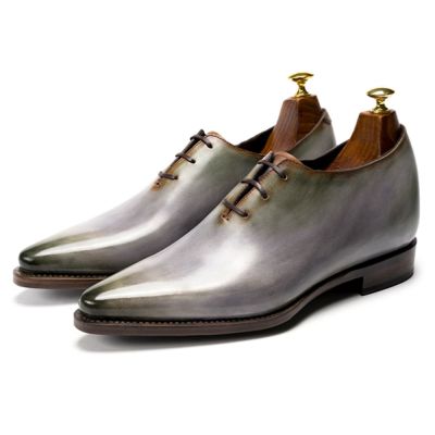 CMR CHAMARIPA Męskie eleganckie buty podwyższające o 6 cm / 2,36 cala | Skórzane oksfordy w kolorze jasnoszarym, szyte metodą Goodyear Welted