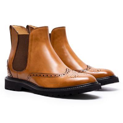 7 cm Buty Full Brogue ze Skóry Bydlęcej