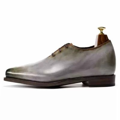 CMR CHAMARIPA Męskie eleganckie buty podwyższające o 6 cm / 2,36 cala | Skórzane oksfordy w kolorze jasnoszarym, szyte metodą Goodyear Welted