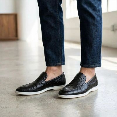 CMR CHAMARIPA Buty Sprawiające, że Mężczyźni Są Wyżsi | Czarne Wsuwane Mokasyny ze Skóry Strusia 5 CM