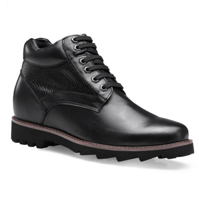 Czarne Skórzane Buty Podwyższające 9 cm