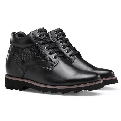 Czarne Skórzane Buty Podwyższające 9 cm