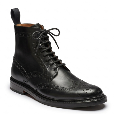 Wysokie botki męskie CMR CHAMARIPA | Czarne botki full brogues ze skóry cordovan 7 CM