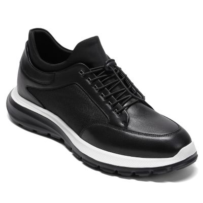 Buty męskie CMR CHAMARIPA z podwyższonymi obcasami - czarne skórzane, casualowe trampki podwyższające wzrost o 8 cm / 3,15 cala.