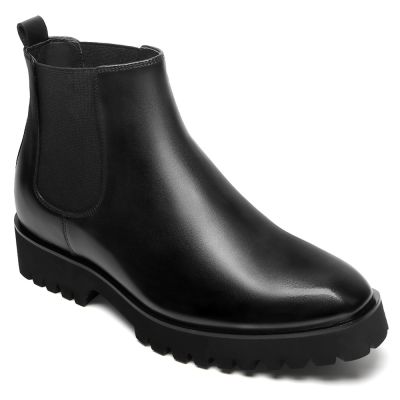 CMR CHAMARIPA Męskie botki Chelsea z podwyższonym obcasem – czarne skórzane buty biznesowo-casual 8CM