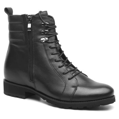 Czarne Skórzane Buty Motocyklowe 8 cm