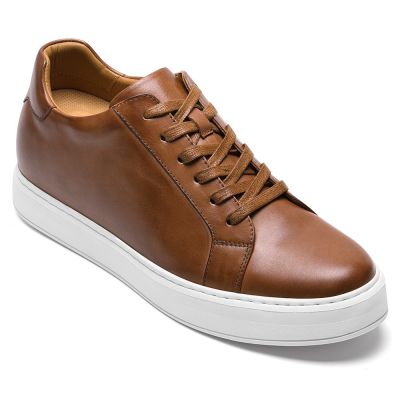 CMR CHAMARIPA Buty Podwyższające Męskie | Brązowe Skórzane Sneakersy na Co Dzień 7 CM