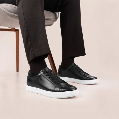 CMR CHAMARIPA Buty Podwyższające Męskie | Czarne Skórzane Buty Casualowe 7 CM