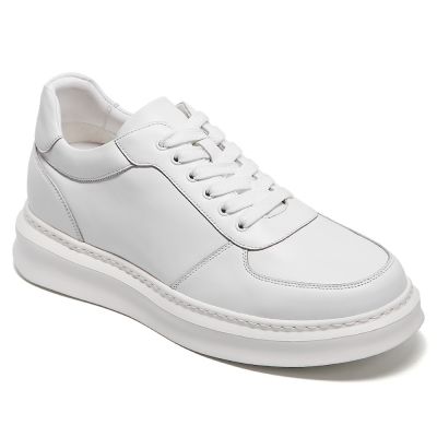 Buty sportowe podwyższające męskie – Białe skórzane sneakersy 7cm