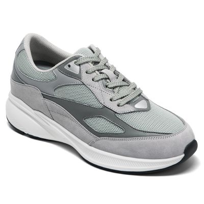 8cm Buty sportowe podwyższające męskie – Szare skórzane sneakersy