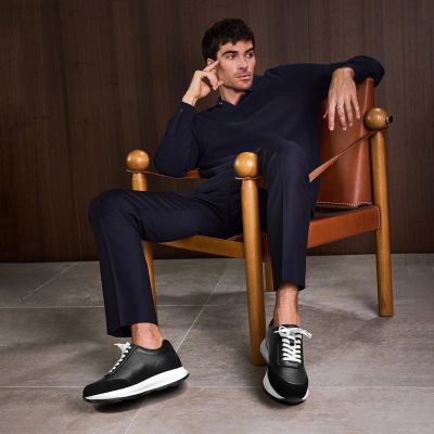 CMR CHAMARIPA Sneakersy podwyższające dla mężczyzn | Czarne skórzane buty 8 CM
