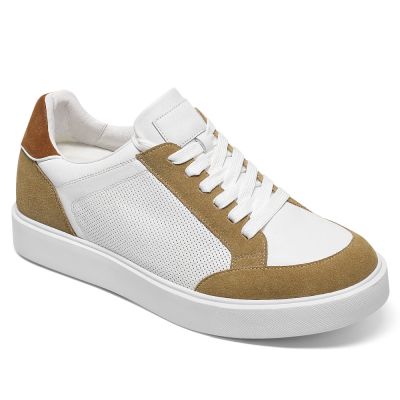 Buty podwyższające casualowe 7 cm z białej/kaki skóry