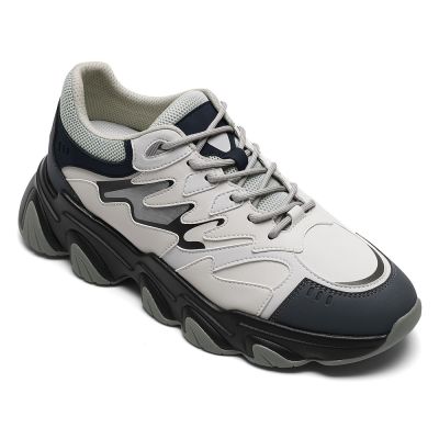 Buty męskie CMR CHAMARIPA z ukrytym obcasem | Szare, casualowe trampki podwyższające wzrost o 7 cm / 2,76 cala