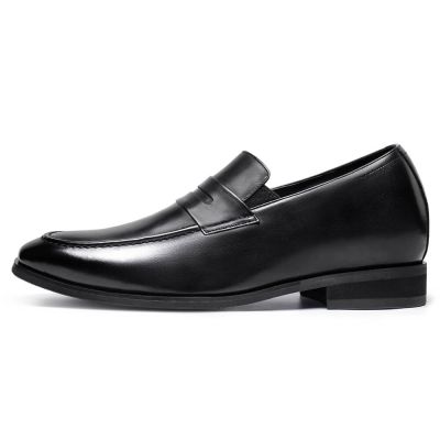 Obuwie Podwyzszajace Męskie – Penny Loafers Skórzane Czarne 7cm