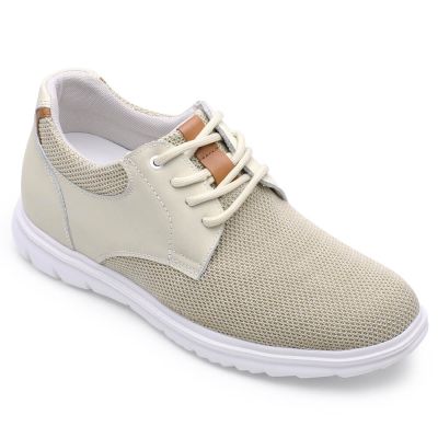 Męskie buty sportowe podwyższające – Beżowe sneakersy z siatki 7 cm
