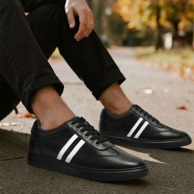 CMR CHAMARIPA Męskie Niewidoczne Buty Podwyższające Wzrost – Czarne Skórzane Casualowe Buty Sportowe 6 cm