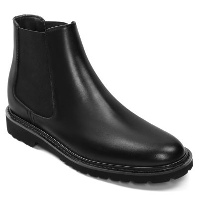 CMR CHAMARIPA Męskie buty podwyższające wzrost - czarne skórzane buty typu Chelsea dla mężczyzn, podwyższające wzrost o 3,15 cala / 8 cm.
