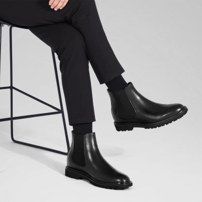 CMR CHAMARIPA Męskie buty podwyższające wzrost - czarne skórzane buty typu Chelsea dla mężczyzn, podwyższające wzrost o 3,15 cala / 8 cm.