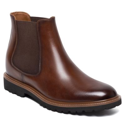 CMR CHAMARIPA Męskie buty podwyższające wzrost - brązowe skórzane botki typu Chelsea podwyższające wzrost o 8 cm / 3,15 cala