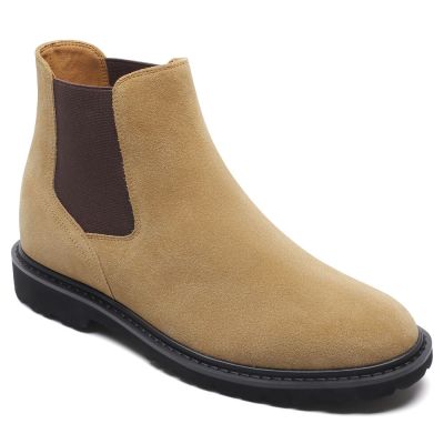 Brązowe Zamszowe Botki Chelsea 8 cm | CHAMARIPA