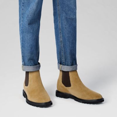 Brązowe Zamszowe Botki Chelsea 8 cm | CHAMARIPA