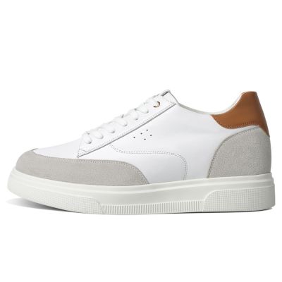 CMR CHAMARIPA Buty podwyższające dla mężczyzn - białe skórzane buty na co dzień, podwyższające o 8 cm / 3,15 cala.