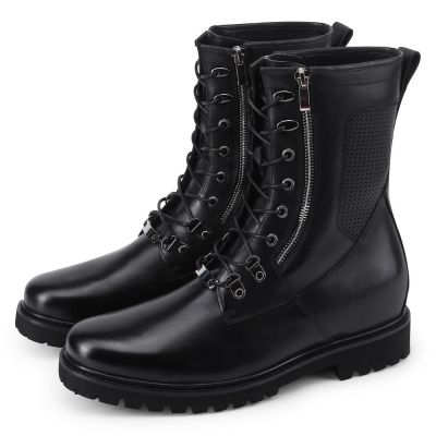 Czarne Skórzane Buty Motocyklowe 7 cm