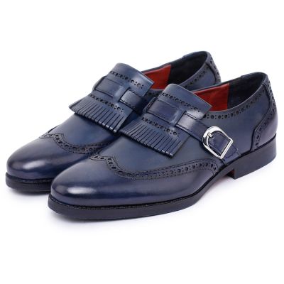 Mokasyny Retro w Kolorze Granatowym +7 cm