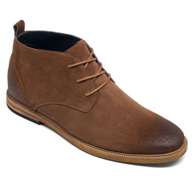Buty podwyższające zimowe – Brązowe zamszowe botki męskie z podwyższeniem 6 cm