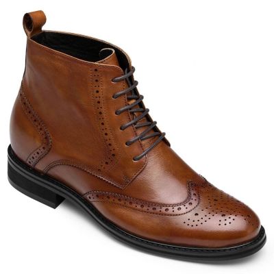 Czarne Skórzane Botki Brogue dla Mężczyzn 7 cm