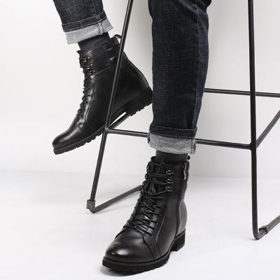 Czarne Skórzane Buty Motocyklowe 8 cm