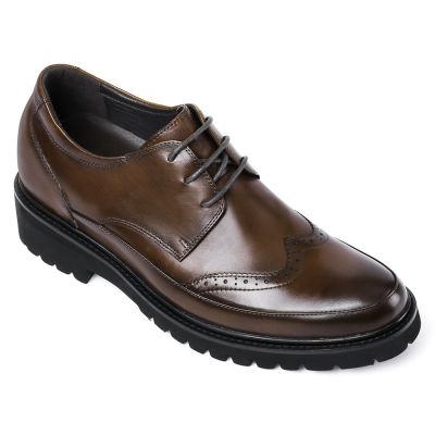 Brązowe Buty Brogue z Noskiem Skrzydlatym 7 cm