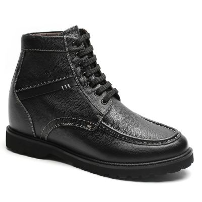 Czarne Skórzane Buty Podwyższające 9 cm