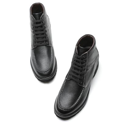 Czarne Skórzane Buty Podwyższające 9 cm