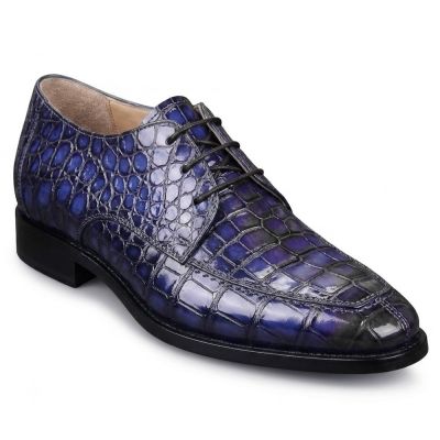 CMR CHAMARIPA Męskie buty podwyższające | Niebieskie buty Derby z wzorem krokodyla 7 CM