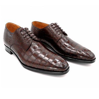 CMR CHAMARIPA Męskie buty podwyższające | Brązowe buty Derby z wzorem krokodyla 7 CM