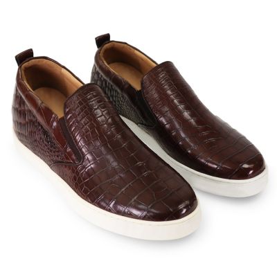 CMR CHAMARIPA Męskie buty podwyższające | Ciemnobrązowe wsuwane buty codzienne z wzorem krokodyla 6 CM