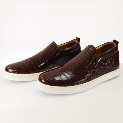 CMR CHAMARIPA Męskie buty podwyższające | Ciemnobrązowe wsuwane buty codzienne z wzorem krokodyla 6 CM