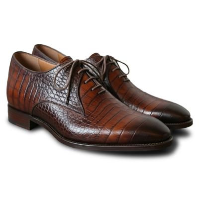 CMR CHAMARIPA Męskie buty podwyższające | Brązowe buty Oxford z wzorem krokodyla 7 CM