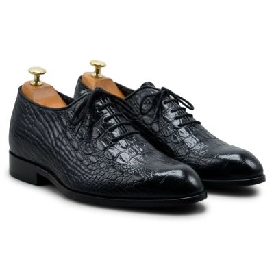 CMR CHAMARIPA Męskie buty podwyższające | Czarne buty Oxford z wzorem krokodyla 7 CM
