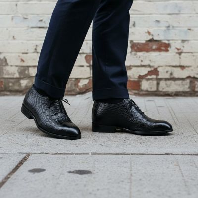 CMR CHAMARIPA Męskie buty podwyższające | Czarne buty Oxford z wzorem krokodyla 7 CM