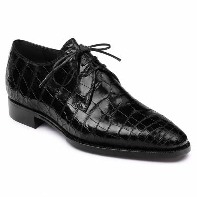 CMR CHAMARIPA Męskie wizytowe buty podwyższające | Czarne buty Derby z wzorem krokodyla 7 CM