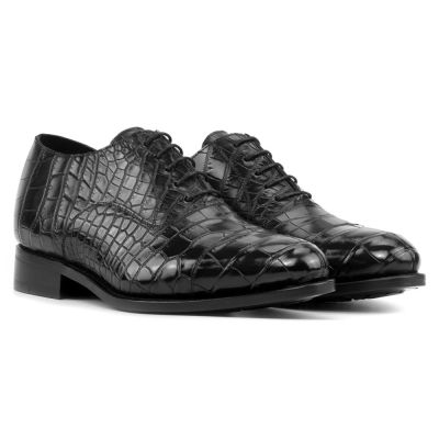 CMR CHAMARIPA Męskie buty podwyższające | Czarne buty Oxford z wzorem krokodyla 7 CM
