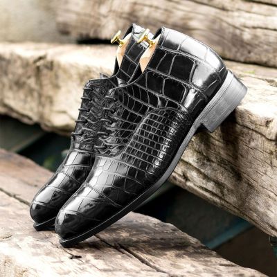 CMR CHAMARIPA Męskie buty podwyższające | Czarne buty Oxford z wzorem krokodyla 7 CM