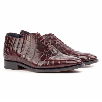 CMR CHAMARIPA Męskie buty podwyższające | Bordowe buty Oxford z wzorem krokodyla 7 CM